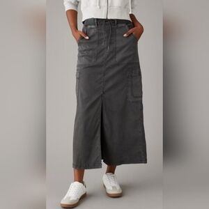American Eagle Gray Cargo Maxi Skirt Grunge Alternative A-Line Front Slit